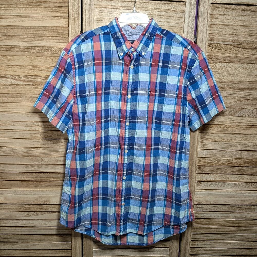 Tommy Hilfiger Custom Fit Button-Up Shirt Blue and Red Plaid Size XL